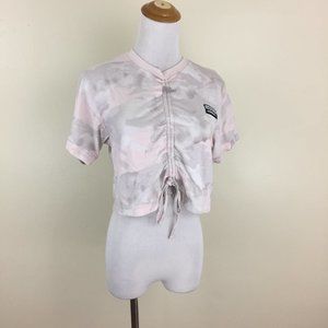 ADIDAS Short Sleeve Multi-Color Camo Print Adj Strap Organic Cotton Crop Shirt